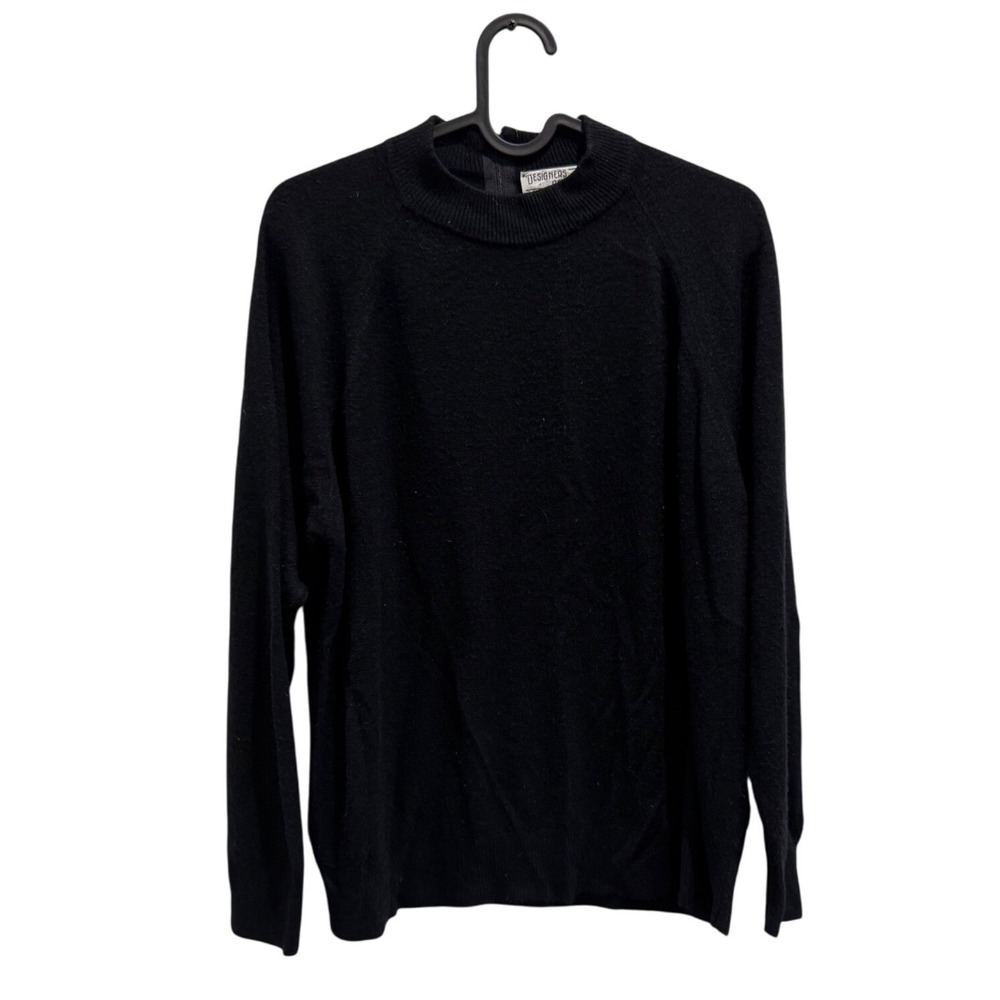 Vintage Designers Original Black Acrylic Mock‎ Neck Sweater Womens XL 42